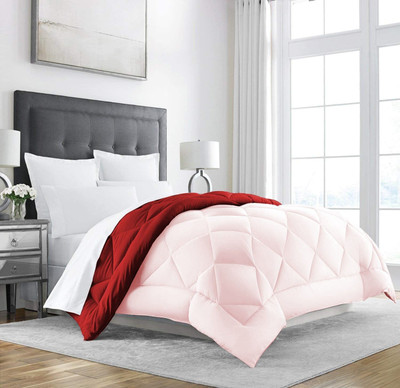 Linenovation Solid Double Comforter for  Heavy Winter(Polyester, Red : Rose Pink)