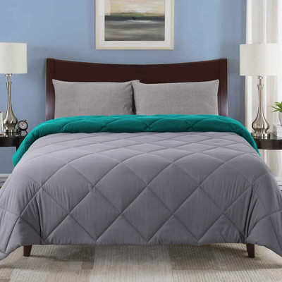 Linenovation Solid Single AC Blanket for  AC Room(Polyester, Grey-Turquise)