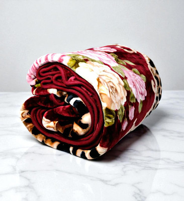 GKM Floral Single Mink Blanket for  Heavy Winter(Polyester, Multicolor)