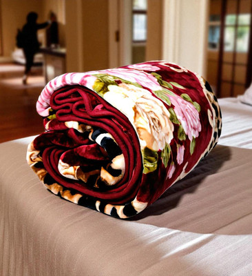 GKM Floral Single Mink Blanket for  Heavy Winter(Microfiber, Multicolor)