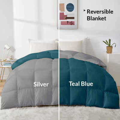Razzai Solid Double Comforter for  Heavy Winter(Microfiber, Teal, Silver)
