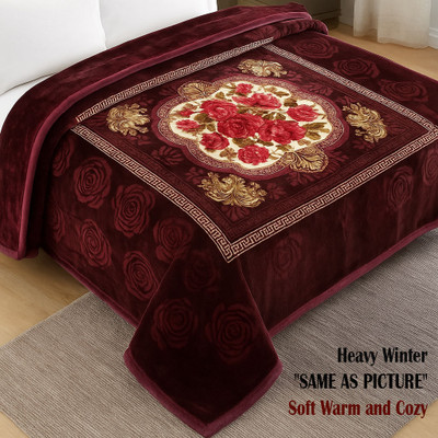 HOLYKRAFT Floral King Mink Blanket for  Heavy Winter(Microfiber, Maroon)