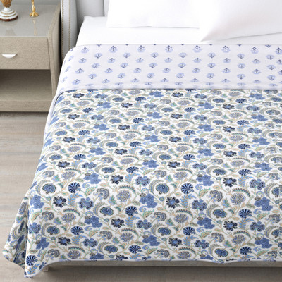sabhya creation Floral King Dohar for  AC Room(Cotton, white&blue)