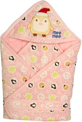 MeeMee Solid Single Hooded Baby Blanket for  Mild Winter(Cotton, Pink)