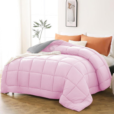 DPN Solid Double Comforter for  Heavy Winter(Poly Cotton, BabyPink&Grey)
