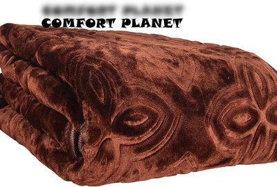 COMFORT PLANET Self Design Double Mink Blanket for  Mild Winter(Woollen Blend, Brown)