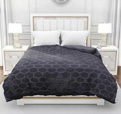 SIMAM Self Design Double Mink Blanket for  Mild Winter(Microfiber, Grey)