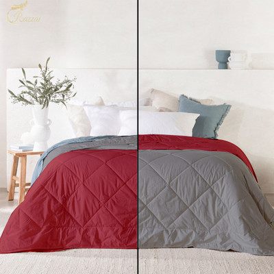 Razzai Geometric Single AC Blanket for  AC Room(Microfiber, Burgundy & Grey)