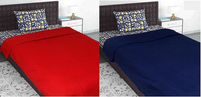 VORDVIGO Solid Single Fleece Blanket for  Mild Winter(Polyester, Red, Blue)