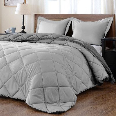 YUKU Self Design Single Comforter for  Heavy Winter(Microfiber, Dark Grey, Light Grey)
