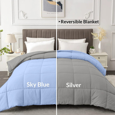 Razzai Solid Queen Comforter for  Heavy Winter(Microfiber, Sky Blue, Silver)