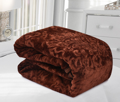 SPANGLE Self Design Single Mink Blanket for  Mild Winter(Microfiber, Brown)