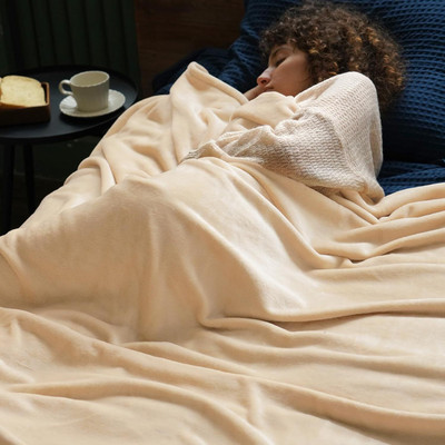 RAJ LAXMI INDUSTRIES Solid Double Fleece Blanket for  AC Room(Microfiber, Beige)