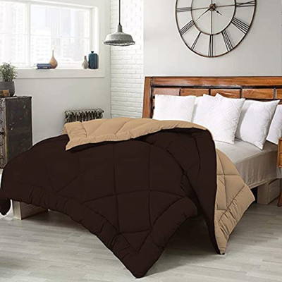 Texcasaa Solid Single Quilt for  Heavy Winter(Polyester, Brown & Beige)