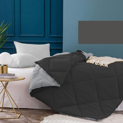 Indian Kingdom Solid Single Comforter for  Heavy Winter(Microfiber, Silver/Black)