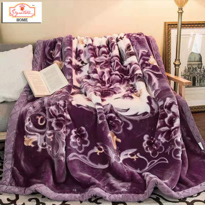 Signature Floral Double Mink Blanket for  Heavy Winter(Fur, Luxurious Voilet 2-Layers Heavy Winter Thick Blanket with 3D Embossing 44)