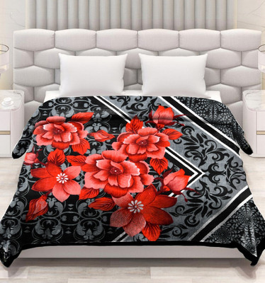 SPANGLE Printed Double AC Blanket for  AC Room(Microfiber, Red, Grey)
