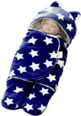 NAMAN Printed Single Hooded Baby Blanket for  AC Room(Polyester, Navy)