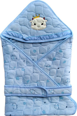 Ambiaim International Cartoon, Printed Single Hooded Baby Blanket for  Mild Winter(Cotton, Sky Blue Color)