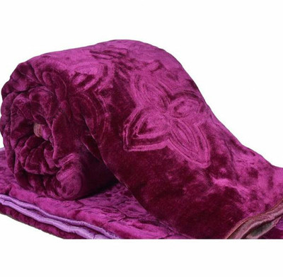LA VERNE Self Design Double Mink Blanket for  Heavy Winter(Woollen Blend, Purple)