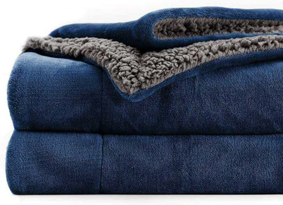 Comfowell Solid Double Sherpa Blanket for  Heavy Winter(Polyester, Blue Grey)