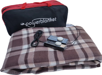 POWERBLANKET Checkered Double Electric Blanket for  Heavy Winter(Fur, Brown)