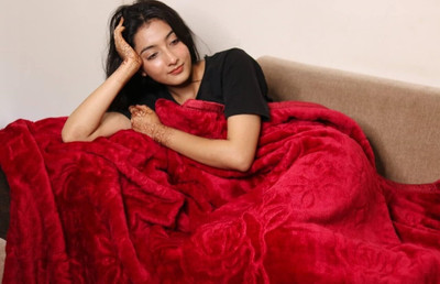 Anadhika Abstract Single Mink Blanket for  AC Room(Woollen Blend, Red)
