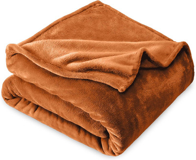 BEDCOUDRE Solid Double AC Blanket for  AC Room(Fur, Orange)
