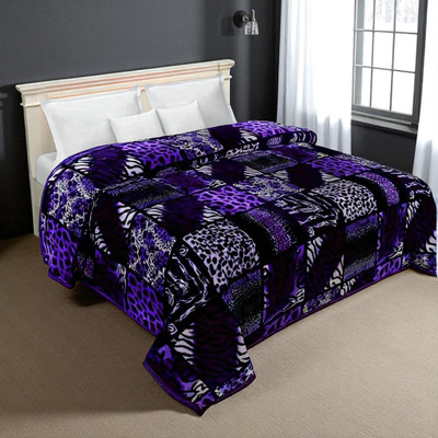 GKM Floral Double Mink Blanket for  Heavy Winter(Microfiber, Purple, White)