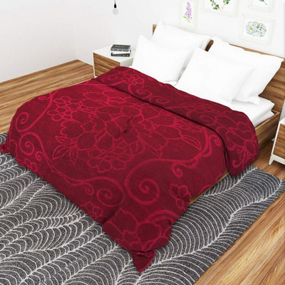 COZYEXPORTS Floral Double Mink Blanket for  Mild Winter(Microfiber, Maroon)