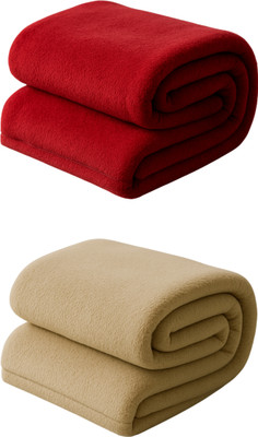 Neekshaa Solid Single Fleece Blanket for  Mild Winter(Polyester, Red, Cream)