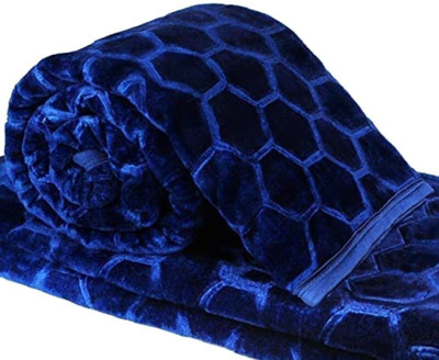 MFI Floral Single Mink Blanket for  Heavy Winter(Microfiber, Blue)