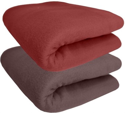 HOMIEE Solid Double Fleece Blanket for  Heavy Winter(Polyester, Red, Brown)