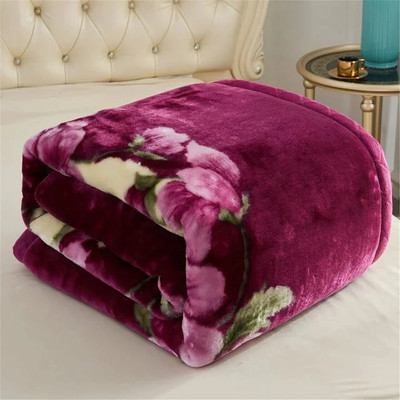 LA VERNE Floral Double Mink Blanket for  Heavy Winter(Woollen Blend, Purple)