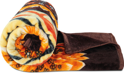 BSB HOME Printed Double Mink Blanket for Heavy Winter(Polyester, Coffee Brown & Orange & Multi6)