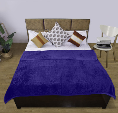 YUKU Floral Double Mink Blanket for  Mild Winter(Microfiber, Blue)