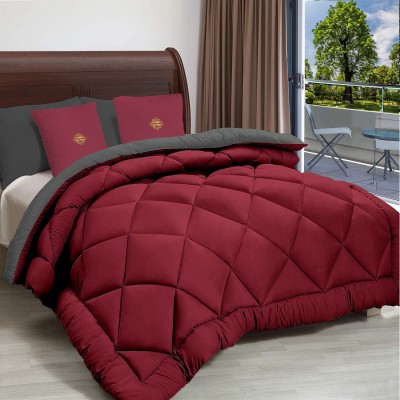 ADBENI HOME Geometric Double Comforter for  AC Room(Polyester, Grey-Maroon)