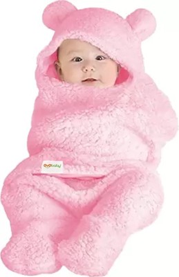 Oyo Baby Printed Single Hooded Baby Blanket for  Heavy Winter(Woollen Blend, Plain Pink)