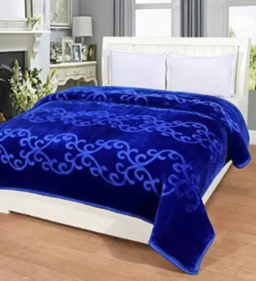 ACZO FEEL Floral Double Mink Blanket for  Heavy Winter(Microfiber, Blue)
