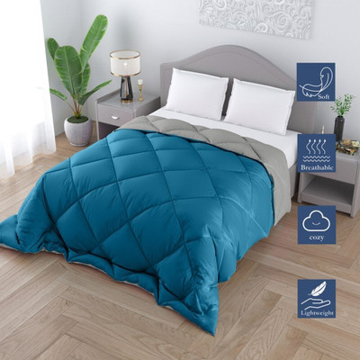 SIE STORE Solid Single Quilt for  Heavy Winter(Poly Cotton, Patrol Blue & Grey)