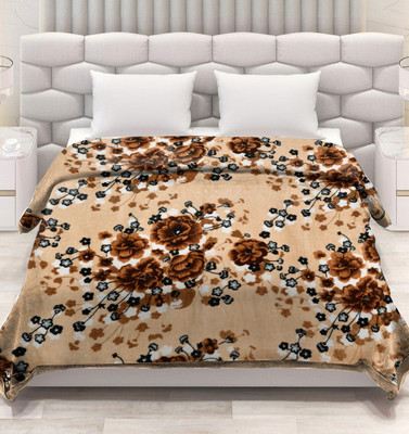 SPANGLE Printed Double AC Blanket for  AC Room(Microfiber, Cream Flower)