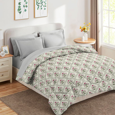 Flipkart SmartBuy Printed Double Comforter for  AC Room(Microfiber, Light Green & Pink & Multi23)