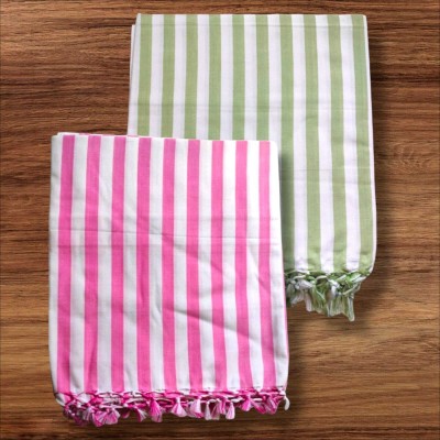 RJ BHASKAR Striped Double Top Sheet for  AC Room(Silk, Pink, Green)