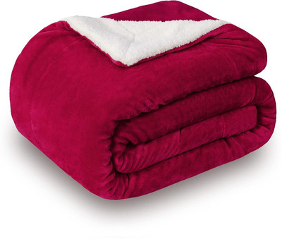 Flipkart Perfect Homes Solid Single Sherpa Blanket for  Heavy Winter(Polyester, Red & White)