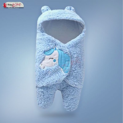 BABY ZONE Embroidered Crib Hooded Baby Blanket for  Mild Winter(Microfiber, Blue)