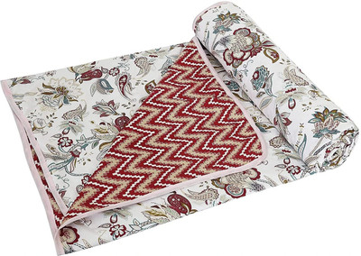 YUKU Floral Single Dohar for  AC Room(Poly Cotton, Red White)