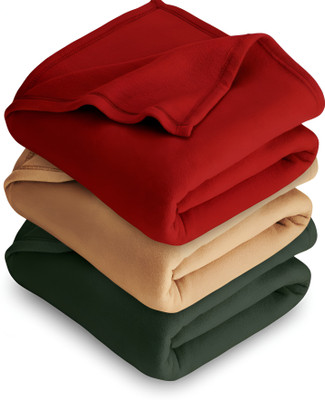 Home Stylish Solid Single Fleece Blanket for  AC Room(Polyester, Green + Red + Gold)
