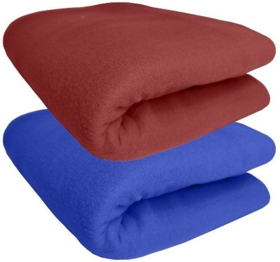 HOMIEE Solid Double Fleece Blanket for  Heavy Winter(Polyester, Red, Blue)