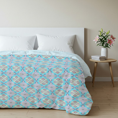 Urban Space Printed Double AC Blanket for  AC Room(Microfiber, Blue, White)