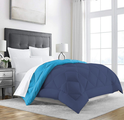 Linenovation Solid Double Comforter for  Heavy Winter(Polyester, Light Blue : Dark Blue)